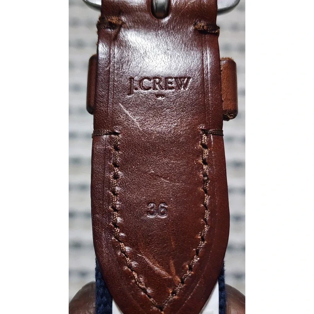 J Crew Men's Navy Green Woven Canvas Leather Belt Size 36